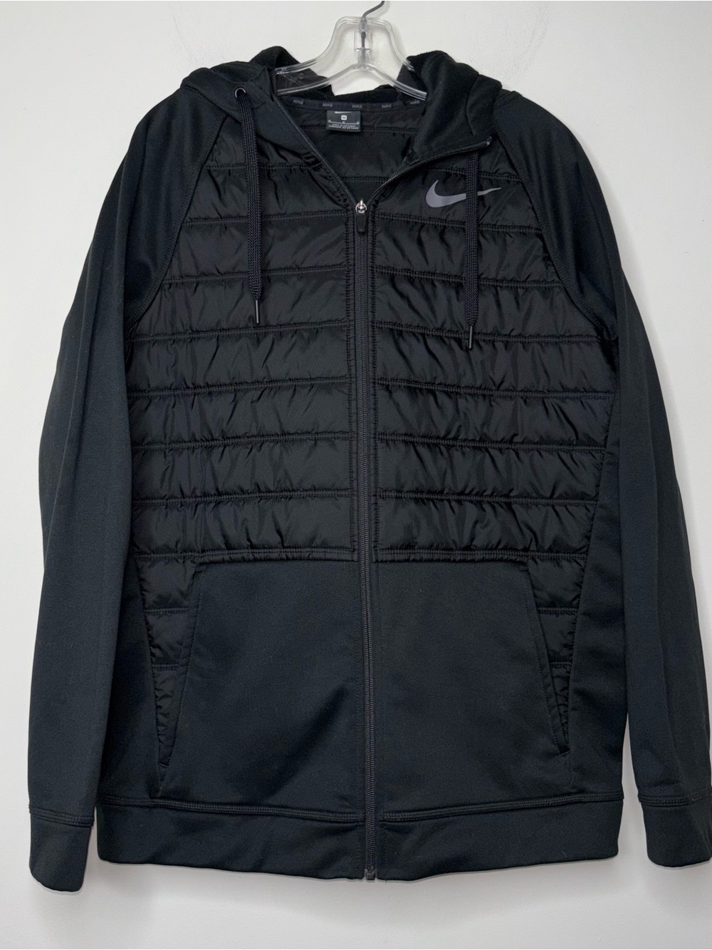 Nike Therma Full-Zip Sweatshirt Puffer Training Jacket Mens M Black Quilted
